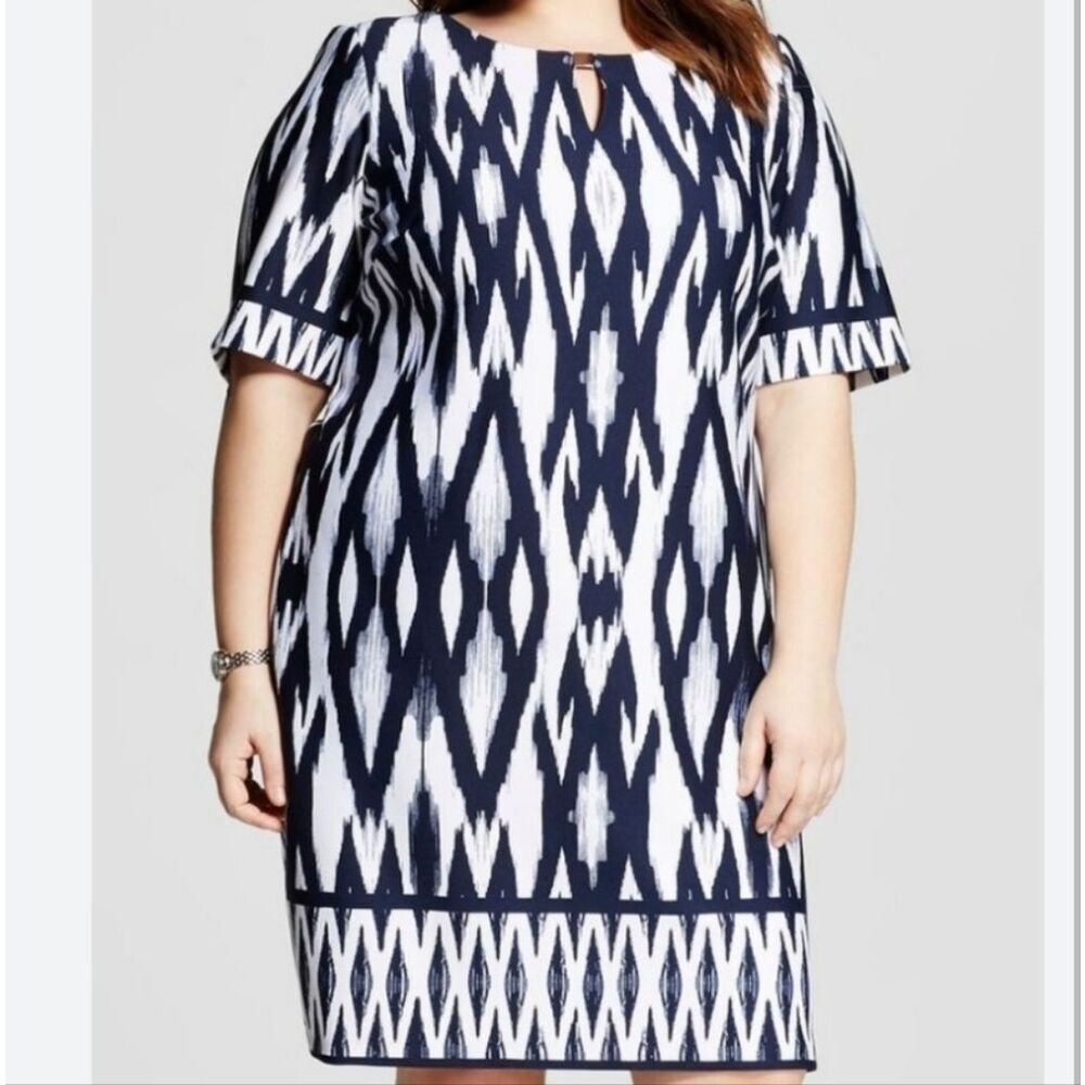 Sandra Darren Navy/White Midi Dress